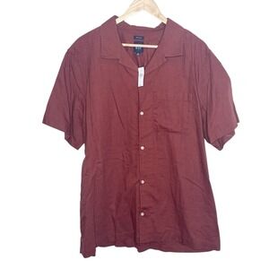 Gap Short Sleeve Linen Cotton Shirt Rust Brown Mens XL Vacation Resort Button Up